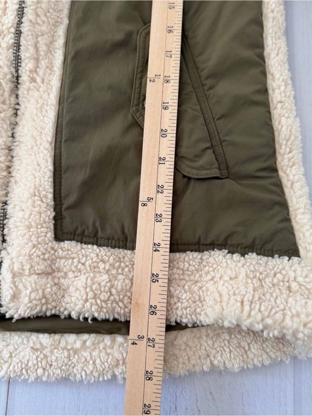 Anthropologie Pilcro Sherpa Fleece Jacket Small Cream Olive Colorblock Utility - Picture 9 of 15